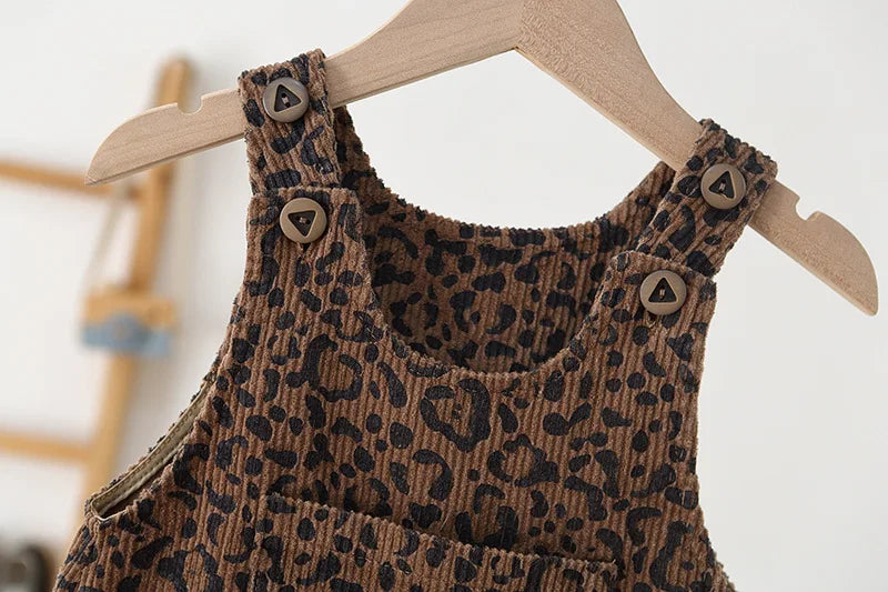 2026 Autumn 1-4T Kids Clothes Corduroy Girls Overall Leopard Print Boys Jumpsuits Children Playsuit