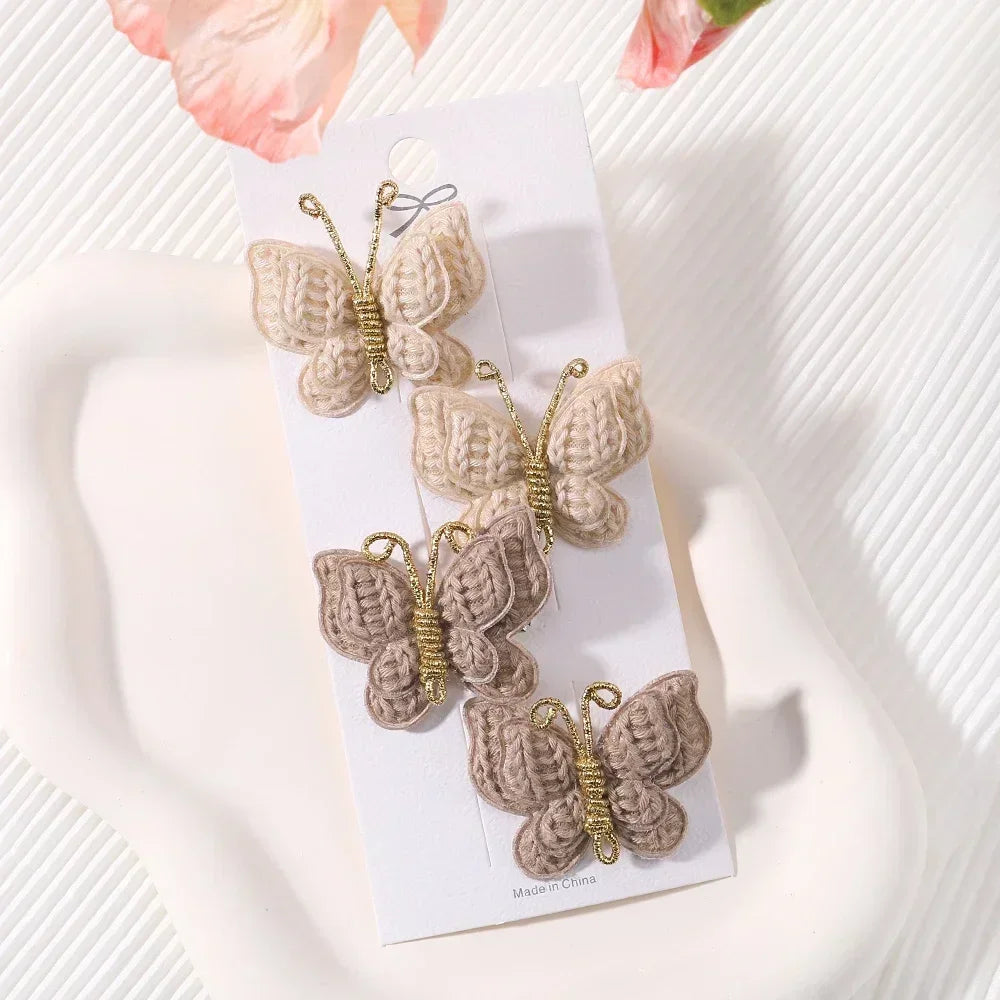 Baby Girls Hair Clips 4Pcs Set Handmade Crochet Butterfly Alloy Hairpins Headwear