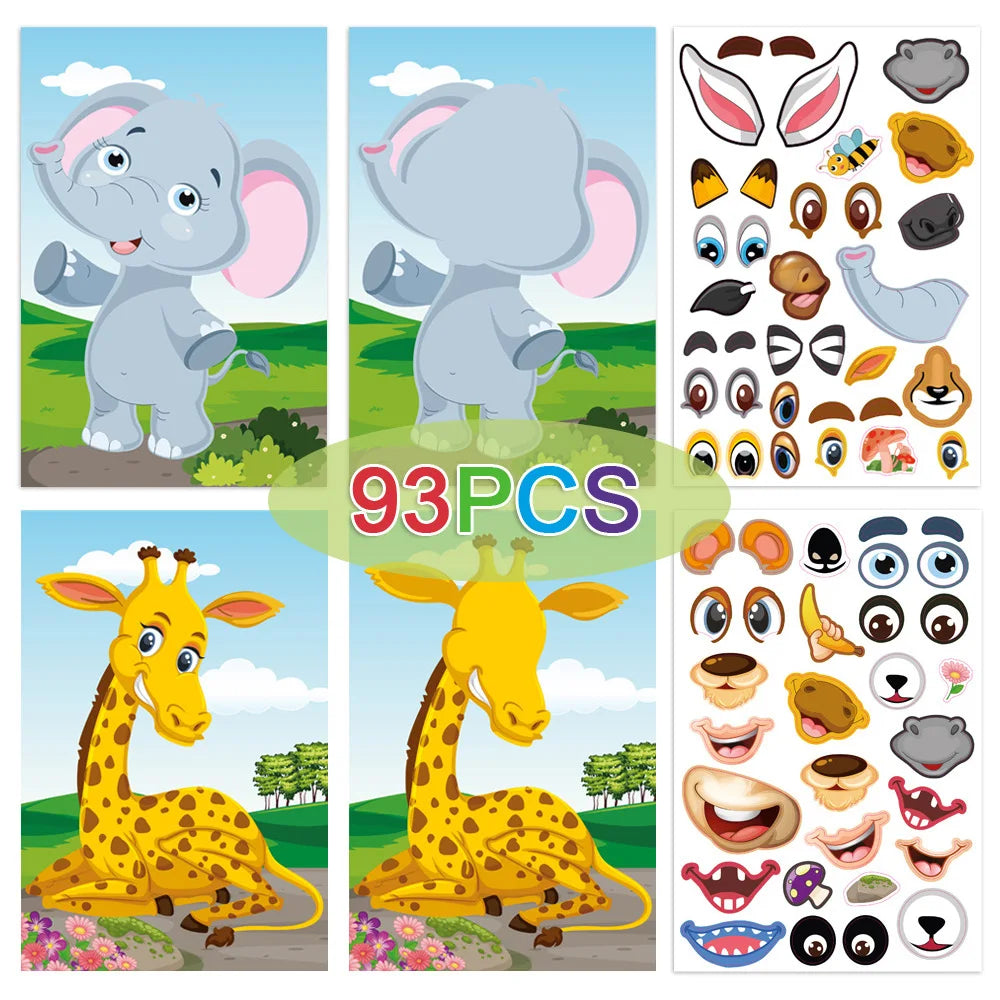 Make a Face DIY Animal Princess Dinosaur Jigsaw Stickers Kids Puzzle Games Funny Cartoon Educational Craft Stickers Toy For Baby