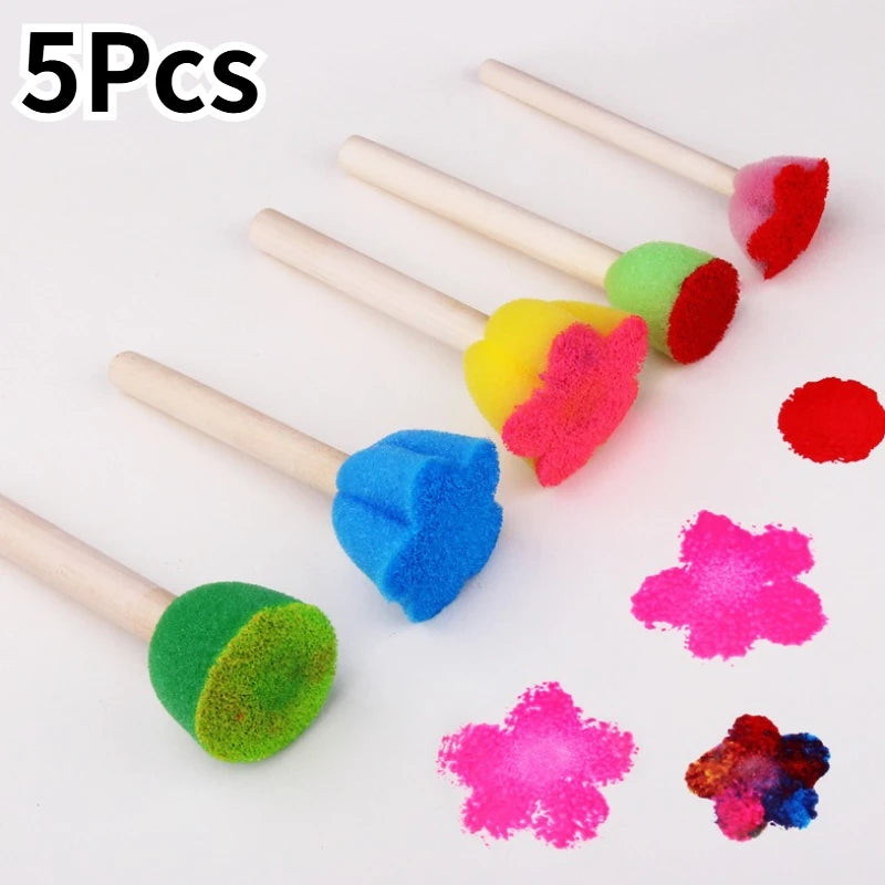 5Pcs/set Painting Sponge Brush Mini Colorful DIY Sponge Painting Tools for Kids Arts and Crafts