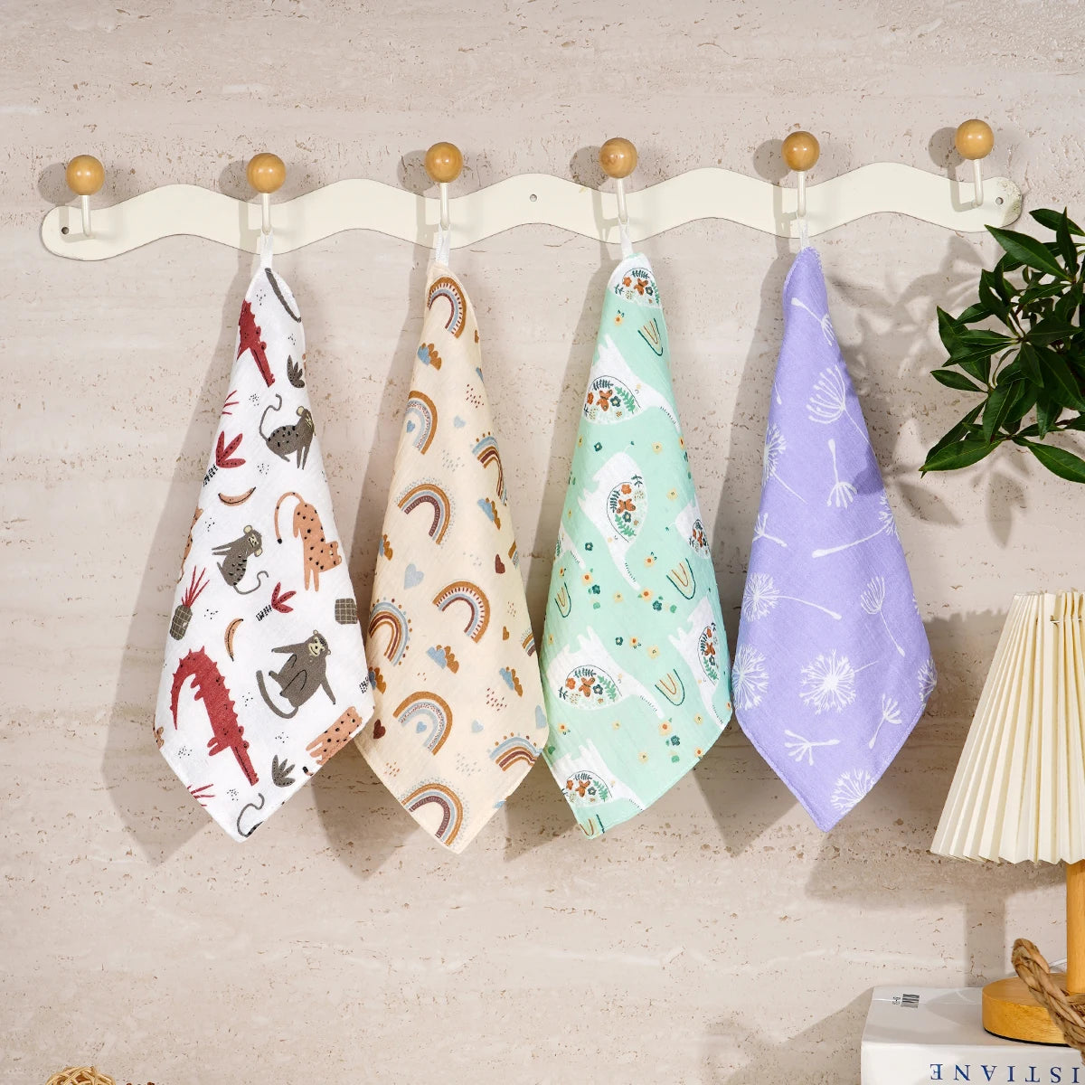 Elinfant 4-Piece Baby Face Towel Washcloth Set 100% Cotton Crepe Cloth Burp Cloth