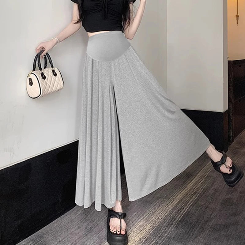 Korean Style Summer Pregnancy Belly Trousers Maternity Modal Pants High Waist Wide Leg Floor Length