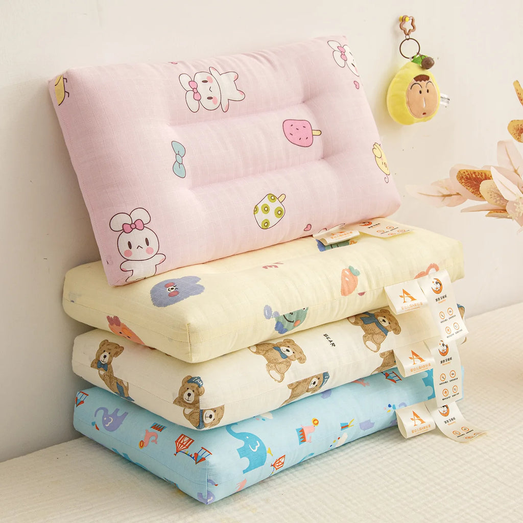 Cartoon Kids Pillow Cotton Double Layer Yarn Baby Sleeping Pillow Newborn Children's Neck Protection Bedding Baby Items