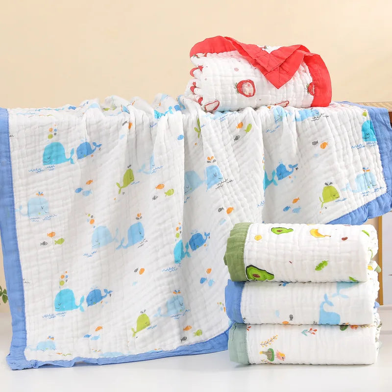 Baby Blanket Cotton 6 Layers Thicken Soft Gauze Newborn Cartoon Swaddle Blankets Summer High-density Breathable infant Blanket
