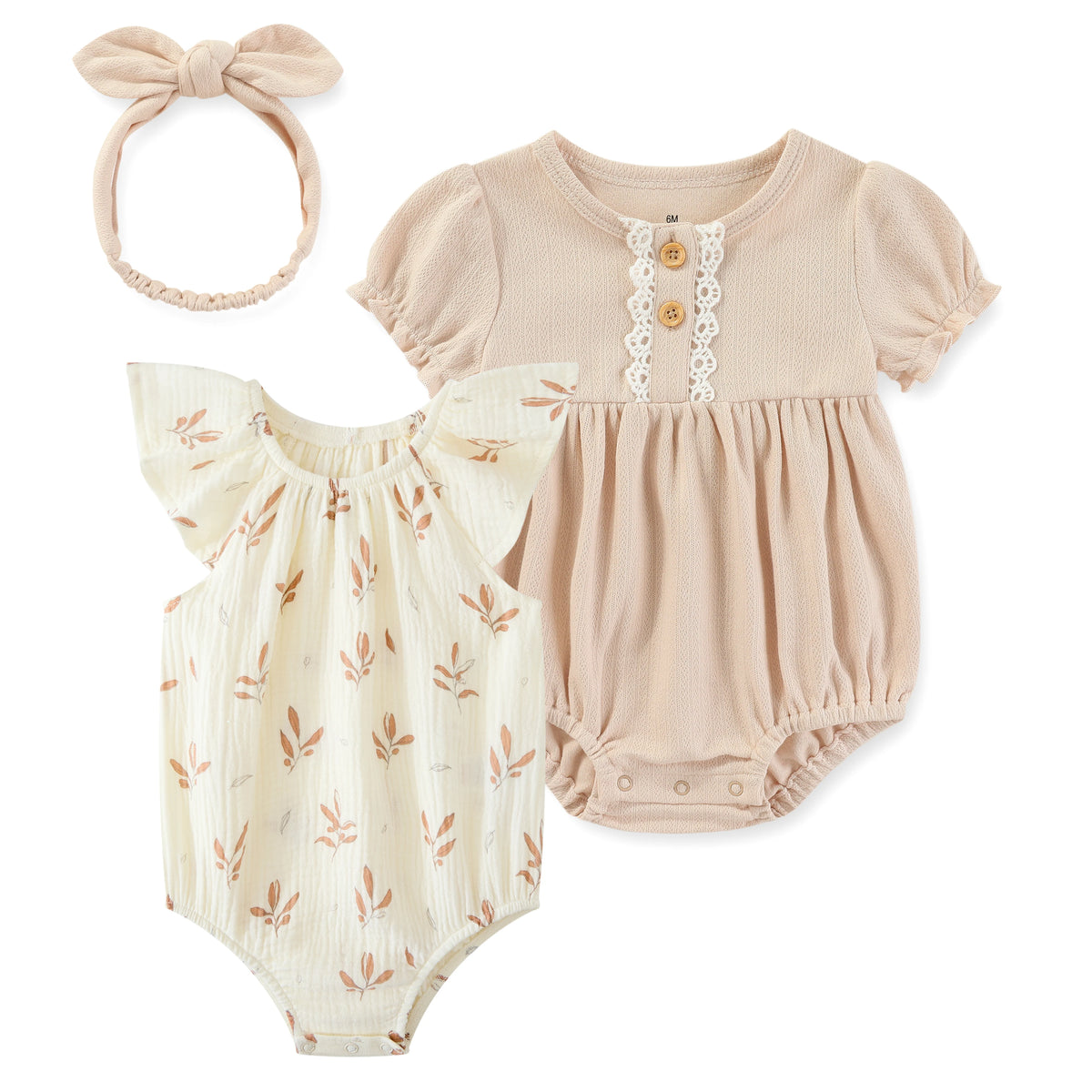 Fashion Cute Baby Girl Bodysuits 3 Pack With Headbands Soft Newborn Short Sleeve 0 24 Months