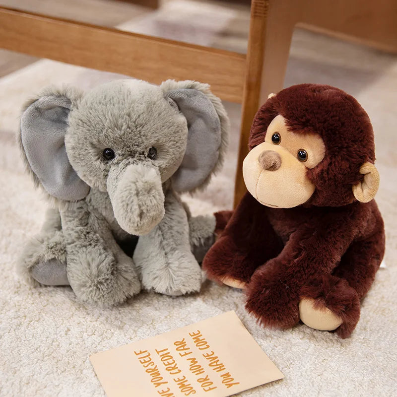 Nice 23cm Lifelike Stuffed Jungle Animal Dolls - Sitting Tiger Elephant Monkey Leopard Plush Simulation Forest Toys for Kids