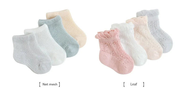4 Pairs/Lot  New Baby Socks Mesh Thin Newborn Socks Combed Cotton Boneless Soft Summer Baby Socks For Gift