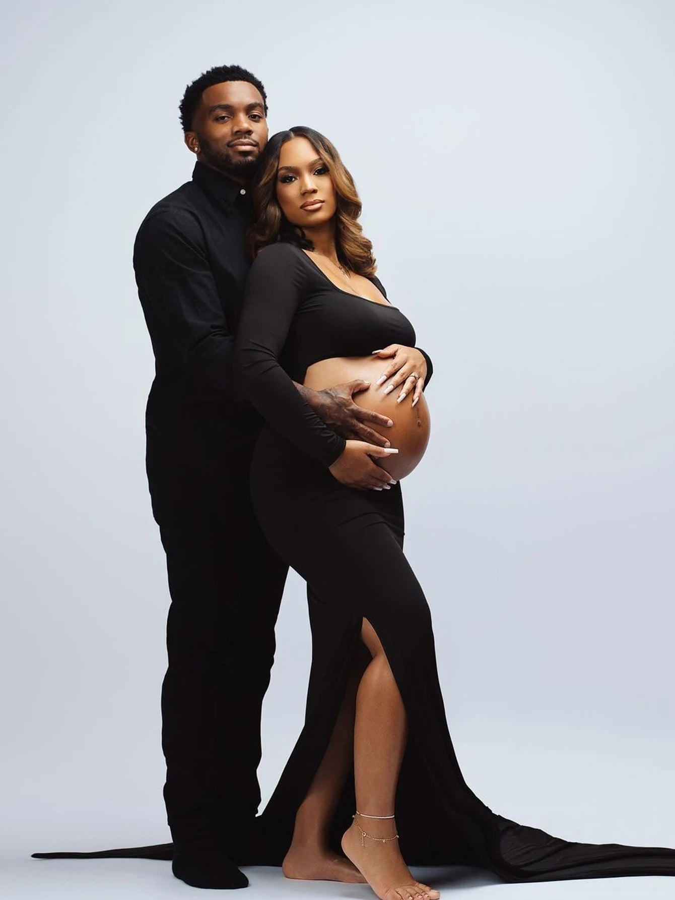 Maternity Dress Cut Out Backless Side Split Slim Long Sleeved Maxi Sexy Dress Gown For Baby Shower Photoshoot