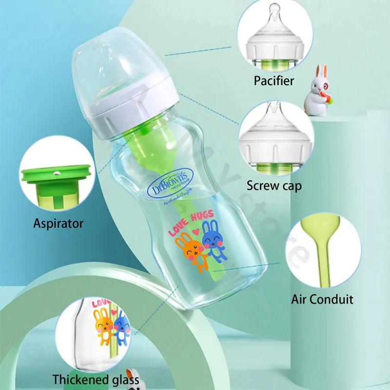 Dr. Brown's  Newborn baby glass bottle, wide caliber, anti-flatulence, gas-liquid separation 150ML/ 270ML