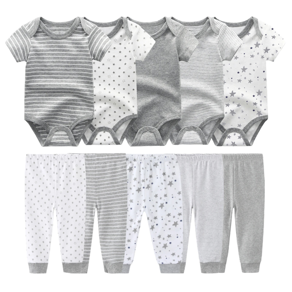 Kiddiezoom Baby Clothing Set Four Seasons Fashion Newborn Bodysuits and Pants 10 Pcs Lot