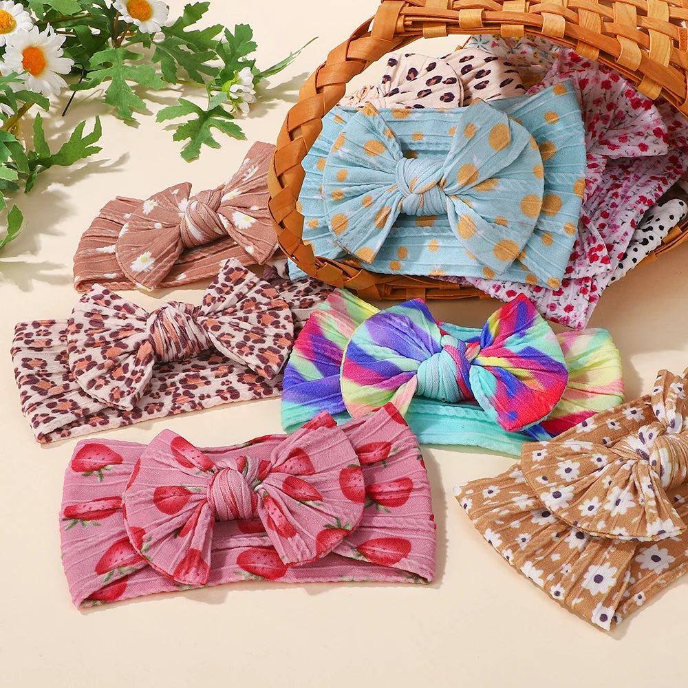 8PCS/lot High Quality Embroidered Nylon Bow Headband with Beautiful Printed Elastic Headband for Infants Toddler Headdress