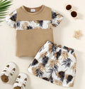 2Pcs Summer Baby Boy Set Color blocked Maple Leaf Printed Top and Pants Set Suitable for 0-3 Year Toddler Boy Casual Style Set