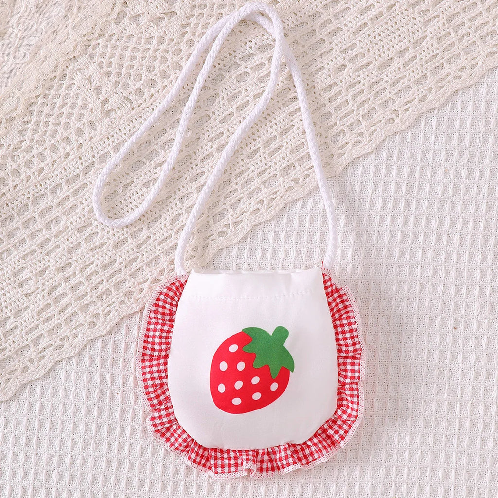 Summer Baby girl Dress Doll Collar Strawberry Printed plaid Dresses+Mini bag Set for Cute Baby girl Dresses aged 0-3 Years