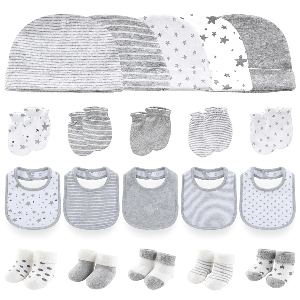 20-Piece Set Unisex Baby Accessories for Newborns Boys Girls Baby Hats Gloves Bibs Socks Four Seasons Universal