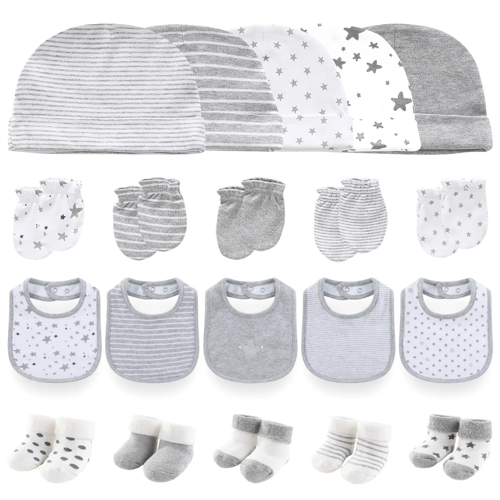 20-Piece Set Unisex Baby Accessories for Newborns Boys Girls Baby Hats Gloves Bibs Socks Four Seasons Universal