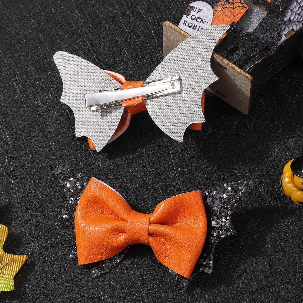 2pcs Halloween Barrettes Bat Wing Bow Hair Clips Girls Bangs Clips for Party Performance Headdress Barrettes Cosplay Headwear