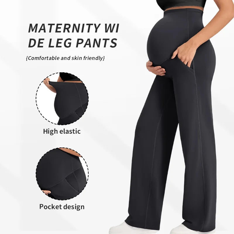 Maternity Wide Leg Pants For Pregnant Women High Waist Solid Color Casual Straight Fit Model 001