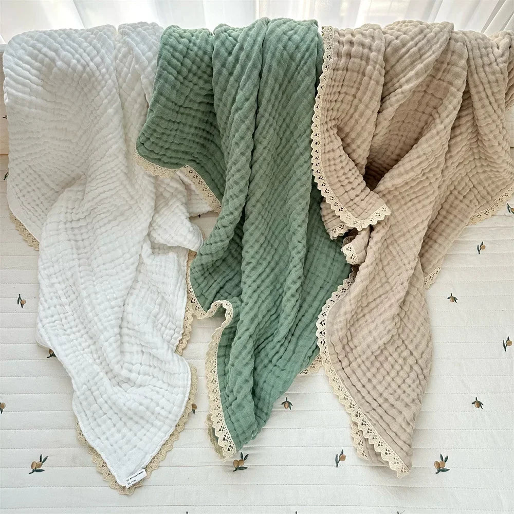 Newborn Baby Bath Towel 6 Layer Gauze Muslin Swaddle Cotton Receive Blankets Swaddling Wrap Lace Langer New Born Diapers Bedding