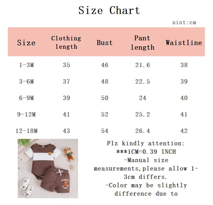 Newborn Baby boy set Cartoon Cute Little bear Jumpsuit and Shorts 2-piece Set for Cute Baby boys aged 0-18 Months in Summer