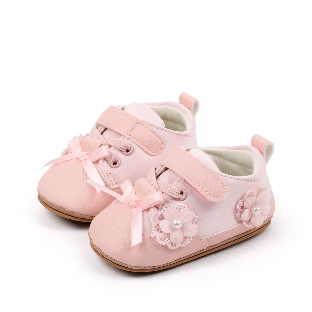 Baby Girls First Walking Toddler Shoes For 0-18 Months Spring And Autumn High Quality TPR Sole Four Colors Cute Flower Design