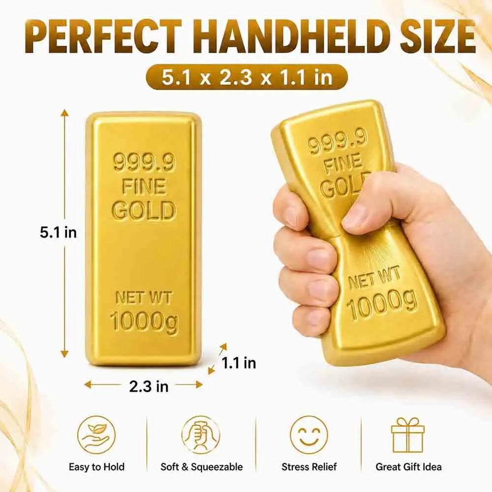 Simulated Gold Brick Slow‑Rebound Stress Relief Tool, Realistic Squishy Gold Bar Shape, Sensory Pressure Release, Anti‑Anxiety,