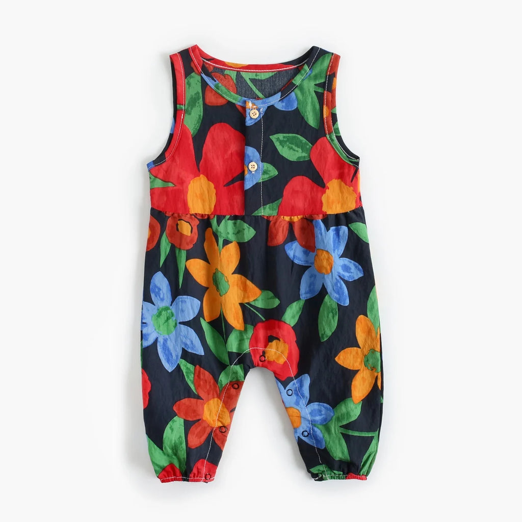 Baby Girls Printing Jumpsuits Flower Summer Rompers Cotton Toddler