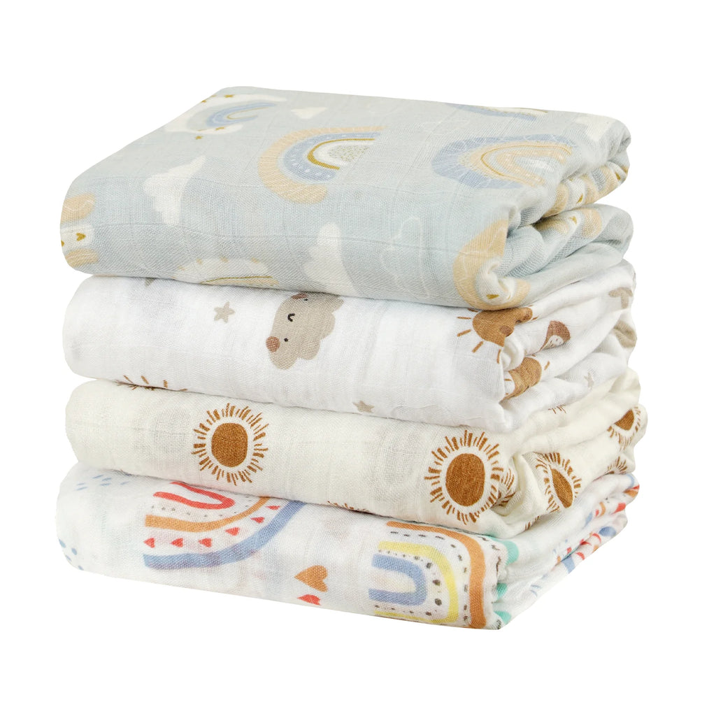 4PCS/Set Baby Muslin Swaddle Blanket Soft Bath Towel For Newborn Bamboo Cotton Infant Sleep Sack Wrap 120*110cm