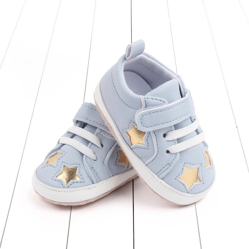 2025 Spring And Autumn Baby Boy and Girl Shoes Soft PU Anti-slip Casual Prewalking Shoes for 0-18M First Step Shiny Stars BC2275