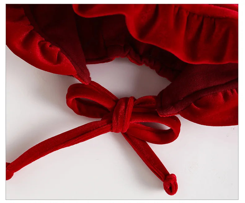 Rich Red Velvet Baby Palace Dress Hat - Festive for Christmas/New Year/Baptism, Princess-style Elegant for Toddlers.
