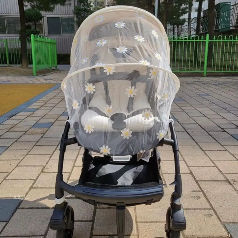 Flower Daisy Stroller Mosquito Net Carriage Full Cover Summer Mesh Canopy Zipper Type Mosquito Net Buggy Net