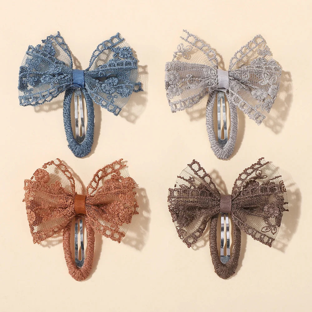 10Pcs Random Color Lace Hairclips Bowknot Handmade Hairgripes for Girls Hair Bang Boutique Barrette
