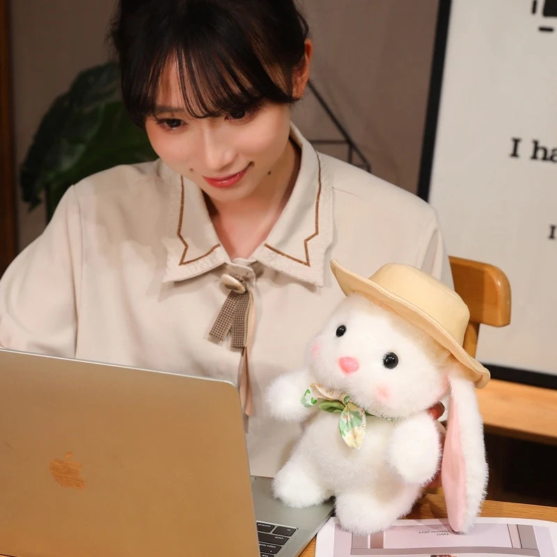 Hot Lovely Outing Trip Bunny Plush Toys Fluffy Cozy Cartoon Sun Hat Little Rabbit Doll Gentle Children Companion Xmas Gift