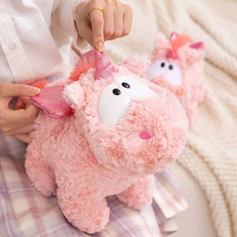 Hot Soft Fluffy Pink Unicorn Plush Toy Cute Stuffed Animal Doll with Shiny Wings Kawaii Unicorn Plushie Big Eyes Unicorn Pillow