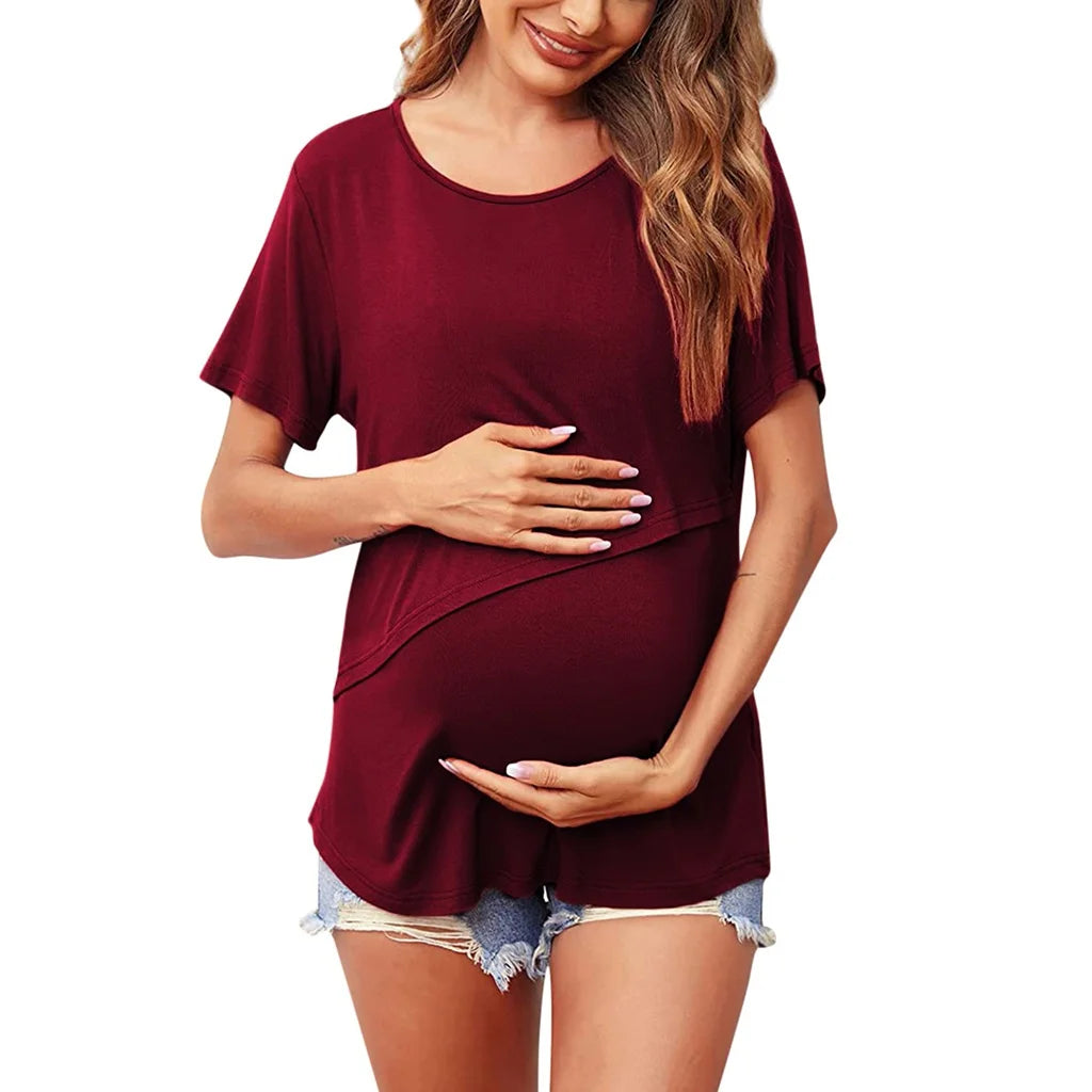 3PCS Summer Fashion Irregular Pregnant Women Breastfeeding Top Comfortable Round Neck Anti Light  Short Sleeve T-shirt