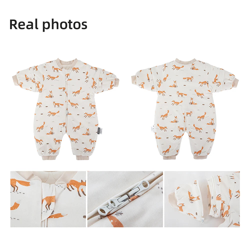 Baby Sleeping Bag 1-4Years Removable Sleeves Kids Winter Warm Sleepwear 3-Ways Zipper Design High Quality Baby Sleepsack
