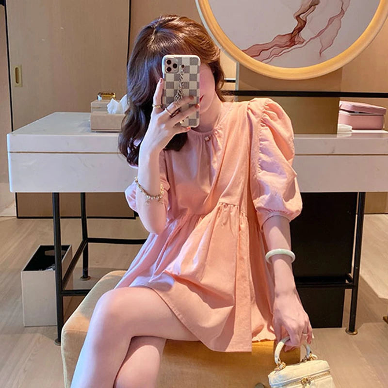 2025 Summer Maternity Pink Puff Sleeve O Neck Bowknot Blouse For Pregnant Women Top