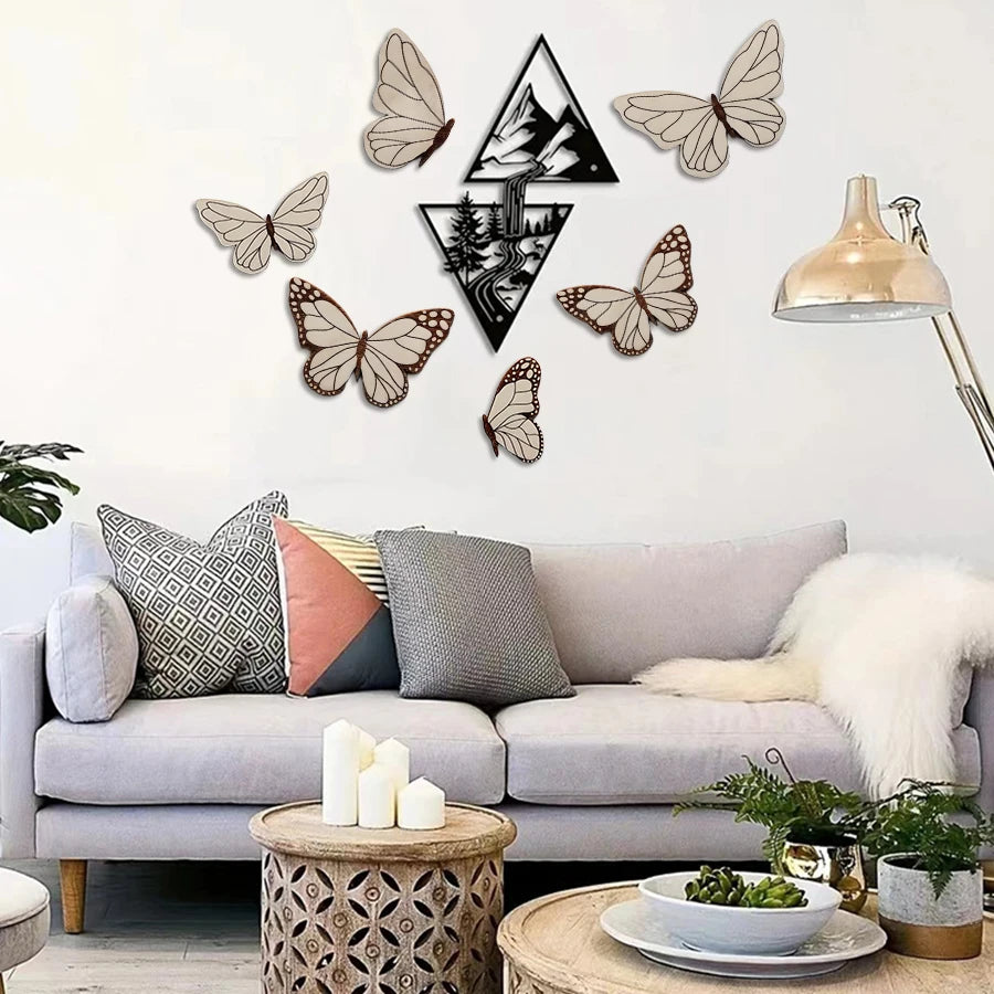 Vintage Magic Wooden Butterfly Line Art Animal Home Decor Room Nursery Boys Girls Room Wall Art Line Wall Butterfly Festival Party Background Wall Decoration Animal Art Wall Stickers.