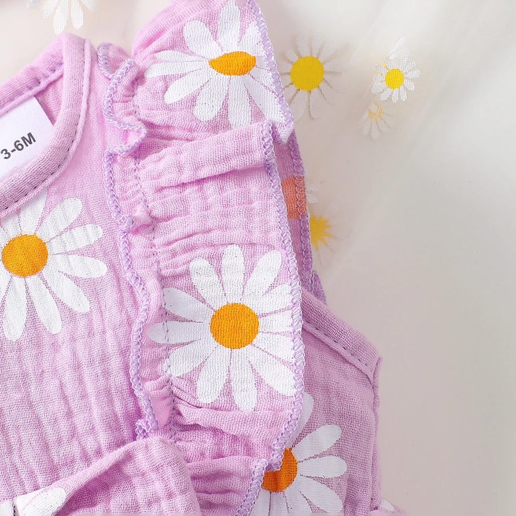 Summer  0-1 Years  Old  Infant  Baby Girls Daisy Print  Fashion  Sleeveless  Casual  Dresses