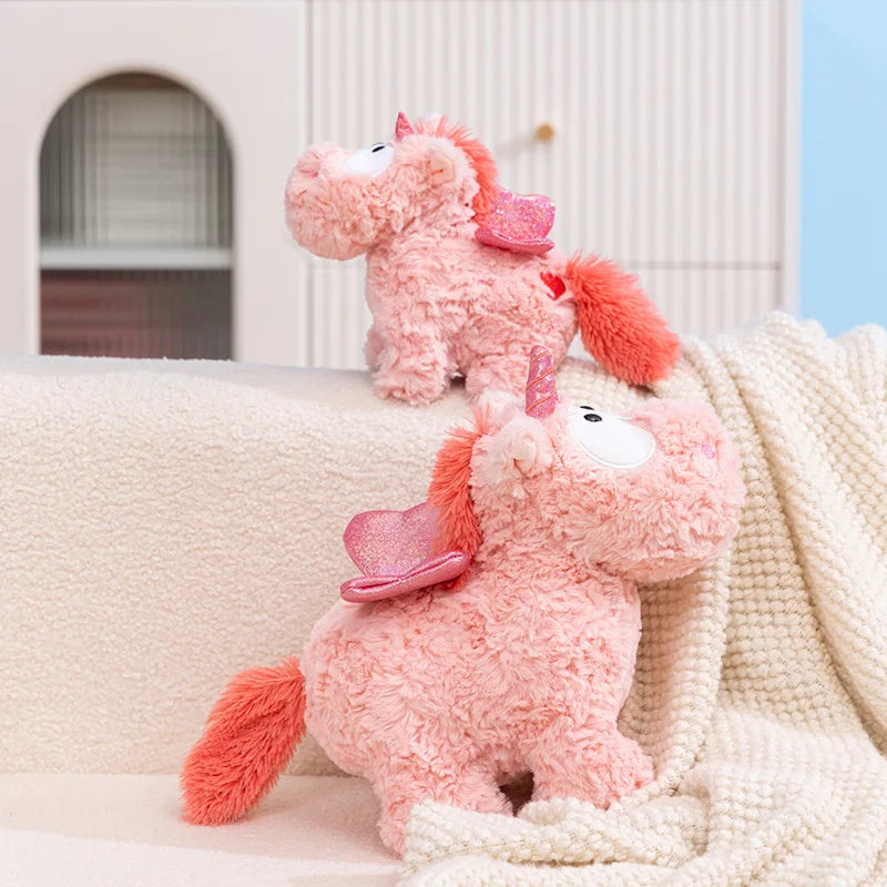 Hot Soft Fluffy Pink Unicorn Plush Toy Cute Stuffed Animal Doll with Shiny Wings Kawaii Unicorn Plushie Big Eyes Unicorn Pillow