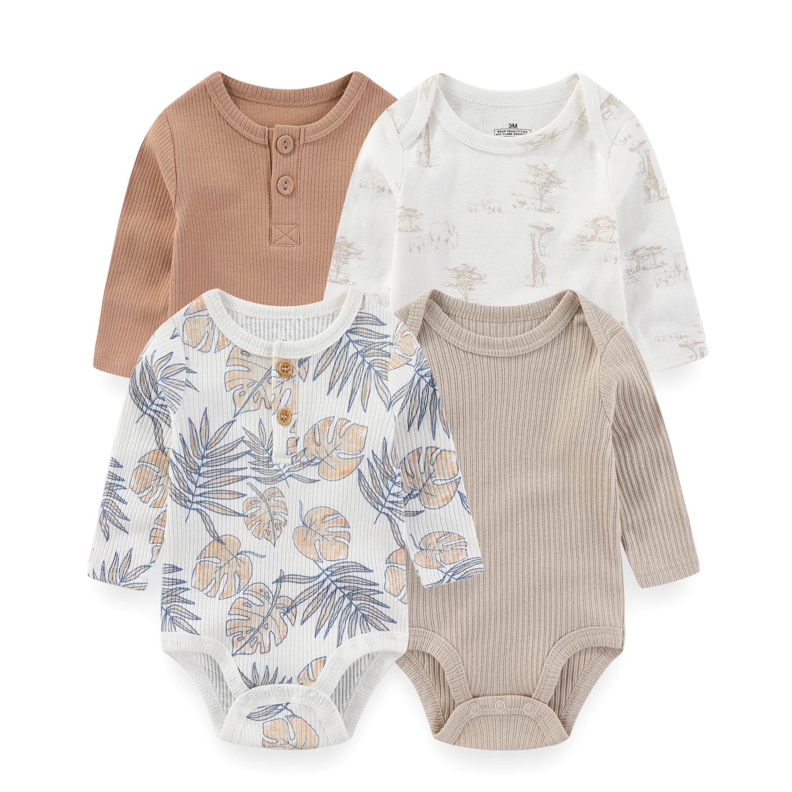 4-Piece Cute Baby Boys Girl Long Sleeve Bodysuits Newborn Onesies 0-12 Months Infant Clothes Four Seasons Bebe Clothing