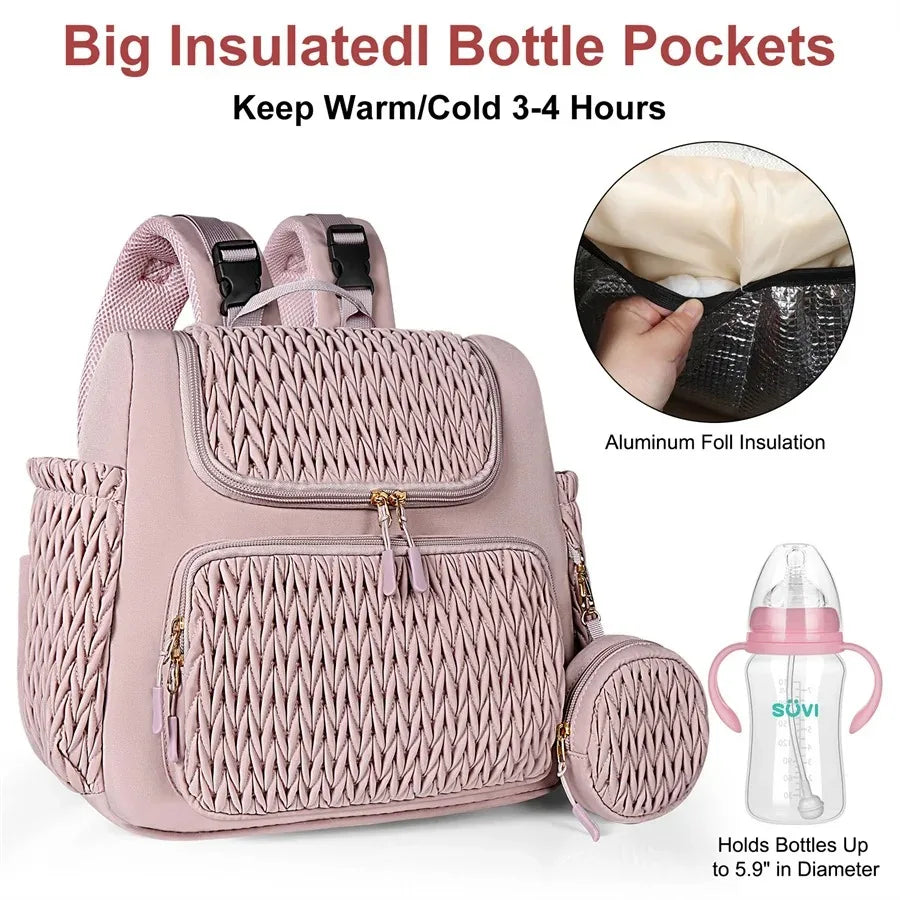Multifunction Baby Diaper Backpack with Stroller Straps & Changing Pad Large Capacity Maternity Bag with Insulated Pocket