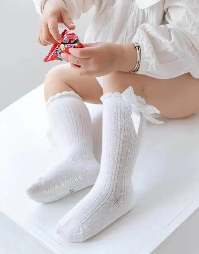 Red Bow Tie Knee High Tube Socks Girls