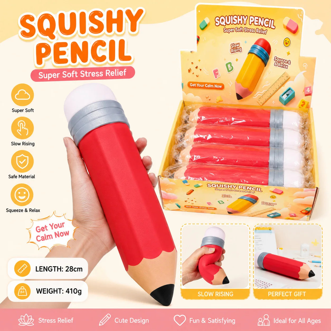 Big Size Pencil Squishy Toys Slow Rising Stress Relief Squeeze Fidget Toy Giant Pencil Stress Ball Decompression Toys