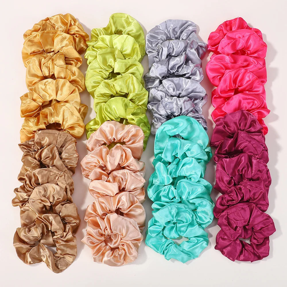 40Pcs Random Color Elastic Scrunchies Womens Low Ponytail Hold Headband Solid Color Ribbon Hair Band