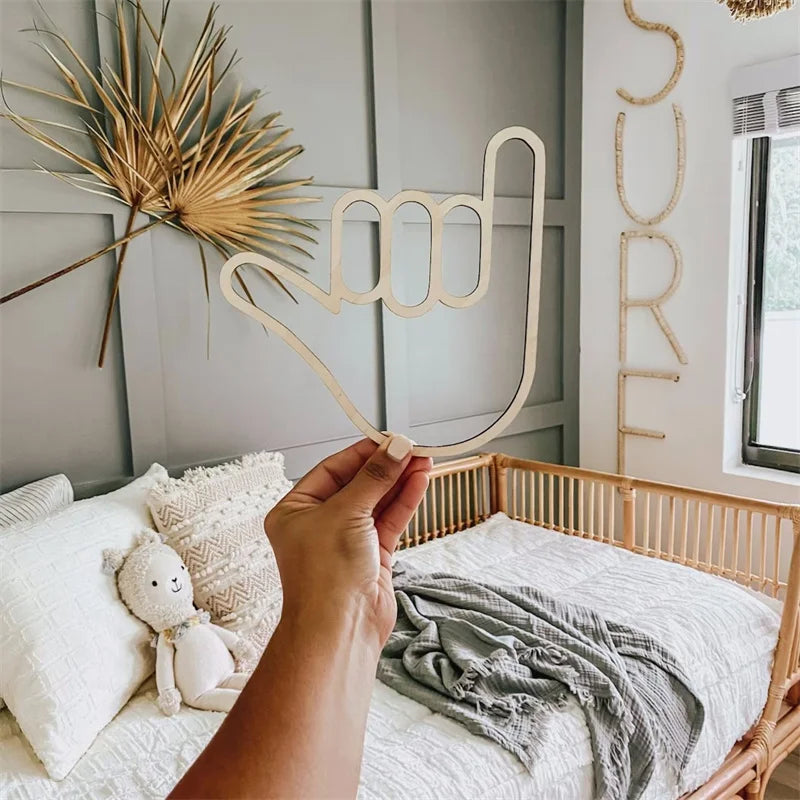Scandinavian-Inspired Wooden Gesture Wall ArtPersonalized Gesture - Creative Home & Game Room Decor, Reusable, Perfect For Photo