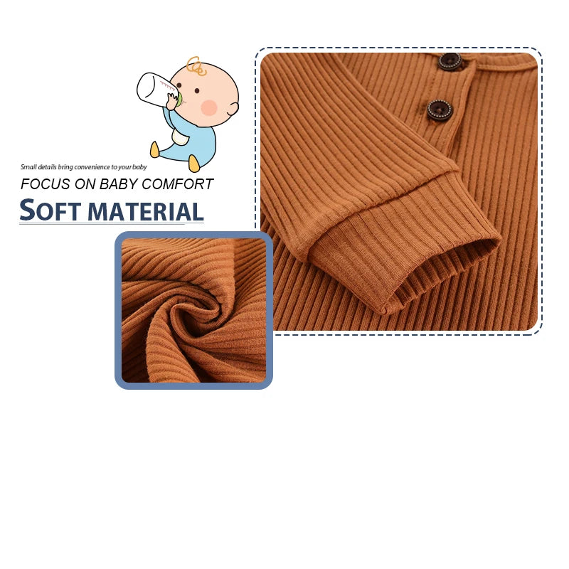 Kiddiezoom Fashion Autumn Winter Unisex Solid Long Sleeve Baby Boy Girl Rompers Cotton Soft Infants Clothing