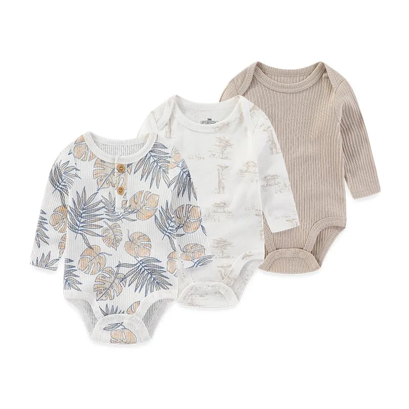3-Pack Cartoon Long Sleeve Newborn Baby Boy Girl Bodysuits Spring Autumn 100%cotton Soft Baby Clothes