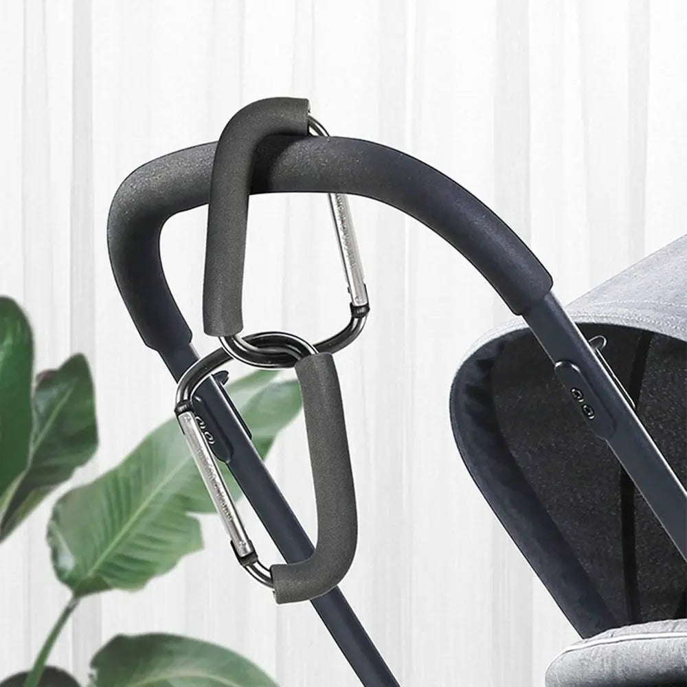 2Pcs Multifunction Baby Stroller Hook Sponge Handle D-Ring Carriage Hanger Soft Grip Aluminum Alloy Pram Lifting Button