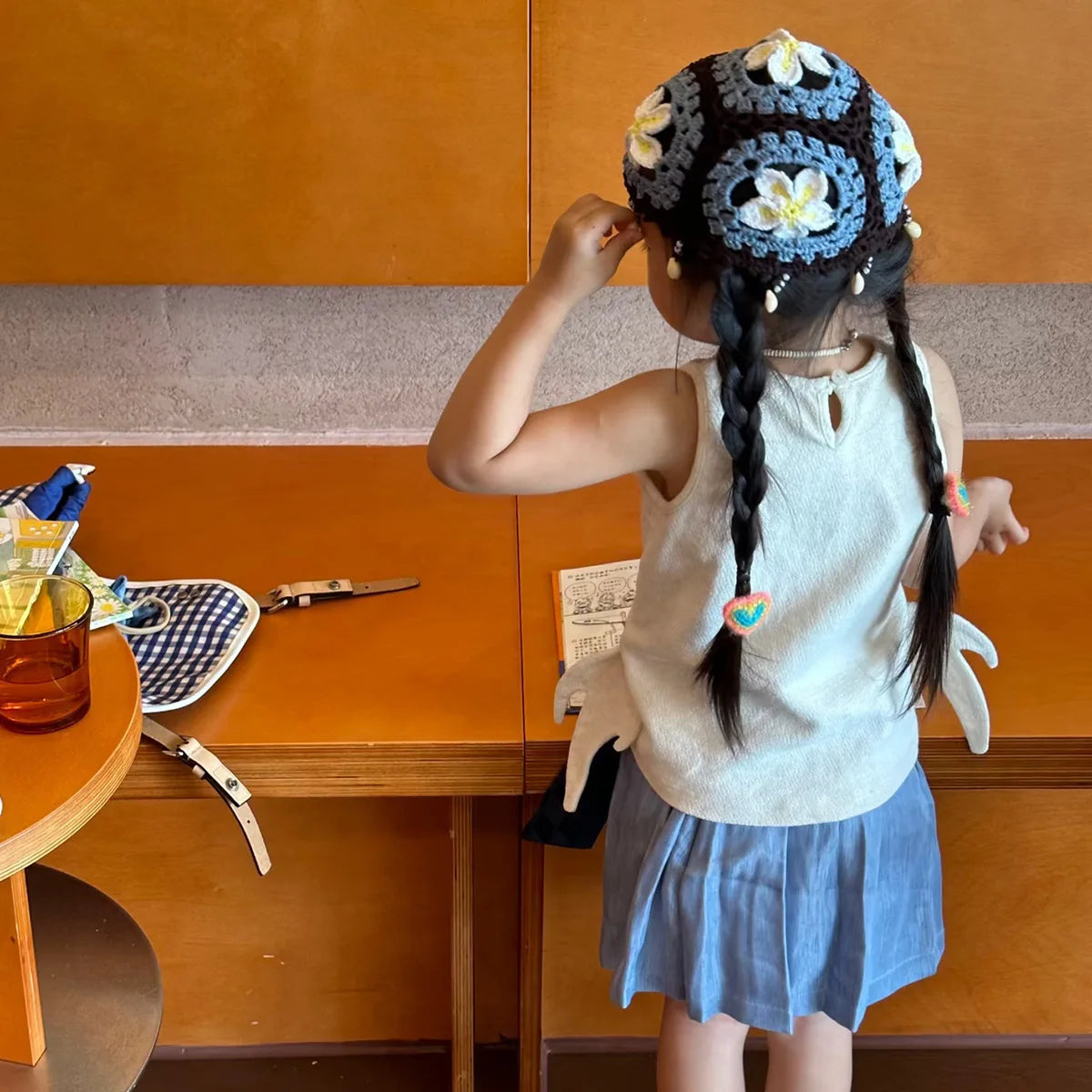 Korean-style trendy children's hat, hand-crocheted  hollow hat, outdoor breathable pullover hat, knitted hat for baby girls