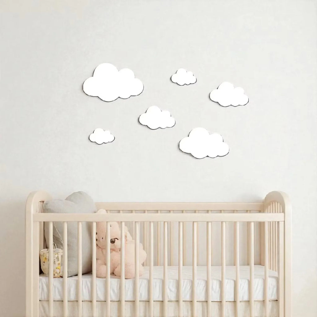 6Pcs/Set Nordic Style Wooden Cloud Sign Set Cloud Decoration Modern/Bohemian, Home Wall Decoration, Celestial Wall Art, Living Room and Room Decoration, Holiday Wooden Wall Stickers, Wedding Wooden Cloud Series Wall St